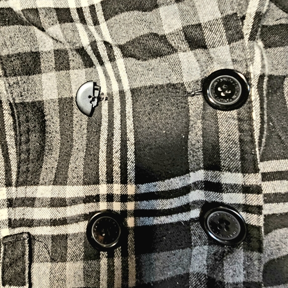 JOU JOU black white plaid 6 button closure pea coat jacket - Picture 7 of 14